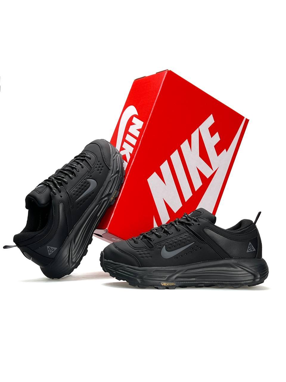 Чоловічі кросівки Nike ACG Running Black, кеди Найк чорні шкіра текстиль водовідштовхувальний термо. Чоловіче взуття