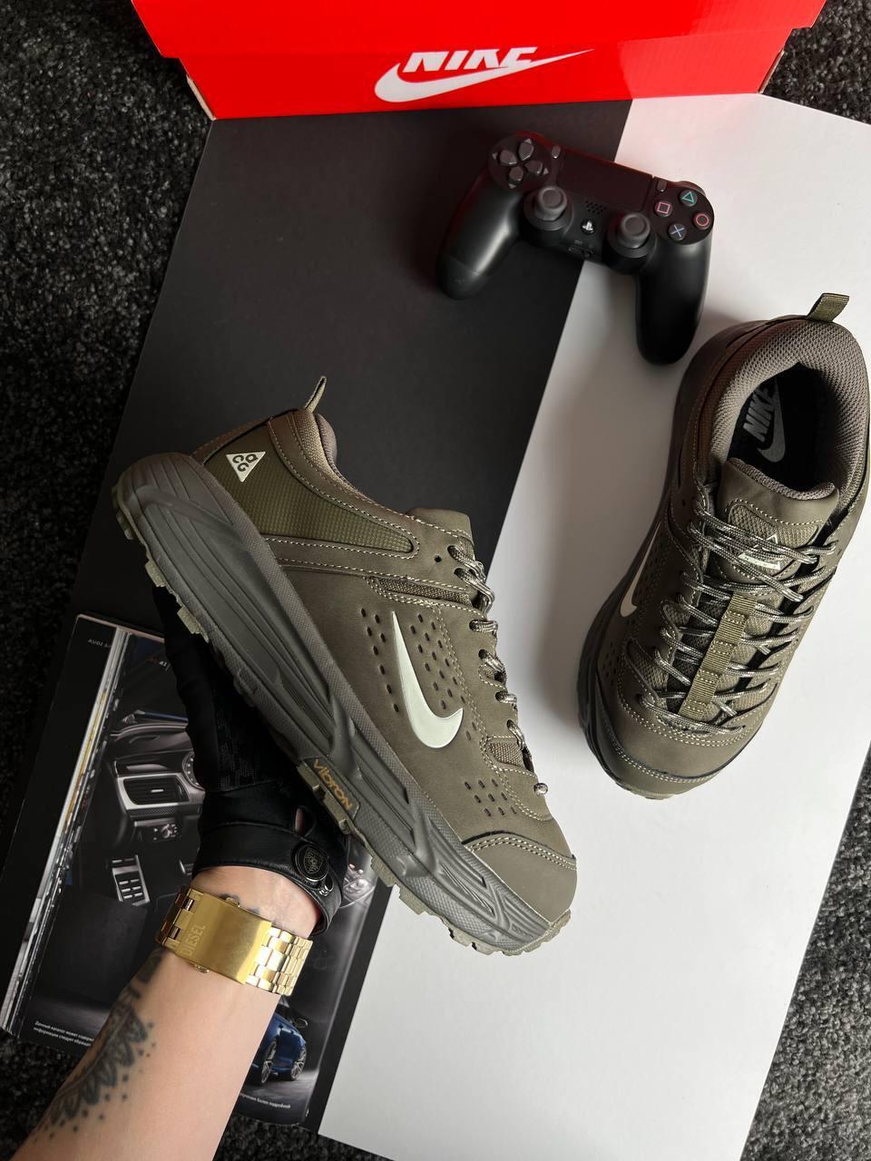Чоловічі кросівки Nike ACG Running Khaki, кеди Найк хакі шкіра текстиль водовідштовхувальний термо. Чоловіче взуття