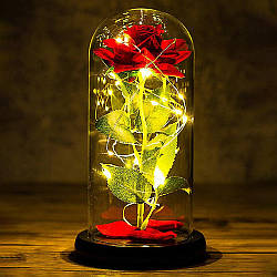 Велика троянда в колбі 20см з LED підсвічуванням, на батарейках, Червона / Настільний нічник Квітка в колбі