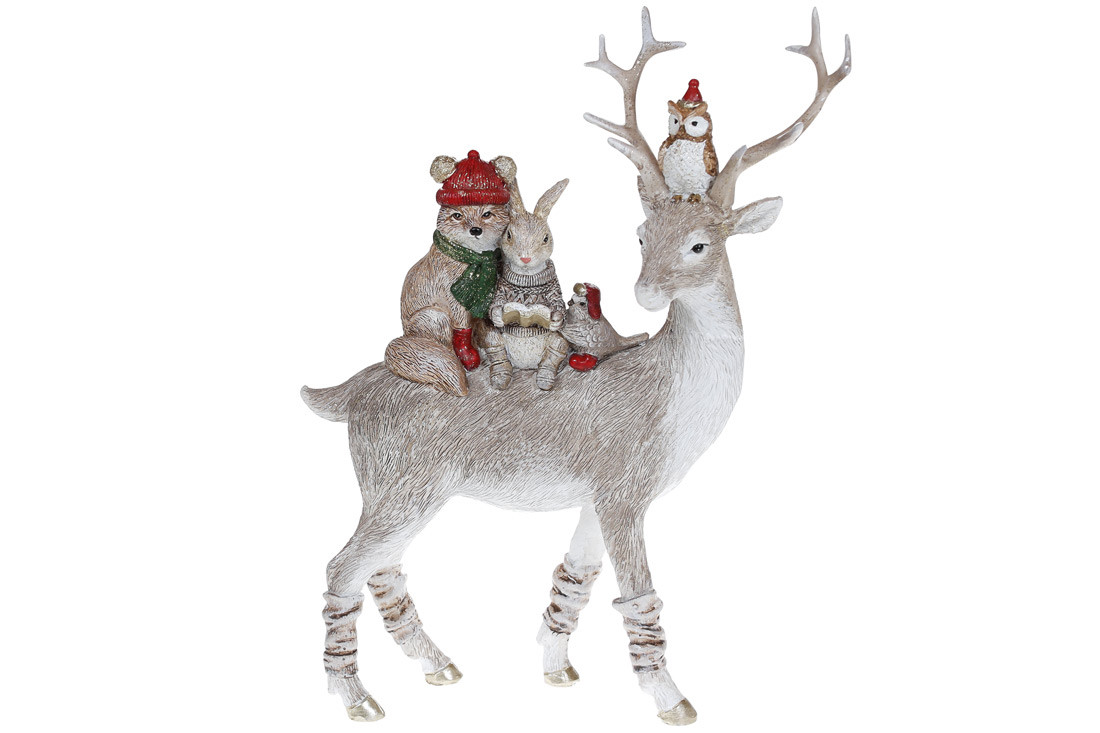 Декоративна статуетка Лісові жителі на олені, 25см, колір - світло-сірий 707-199, фото 1