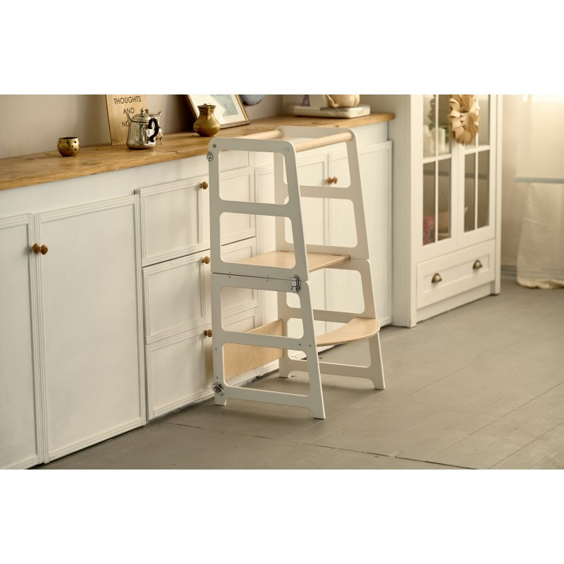 Вежа Монтессорі, вежа помічника - столик 2 в 1, вежа-стіл 2  за натурального дерева Білий Woody, фото 1