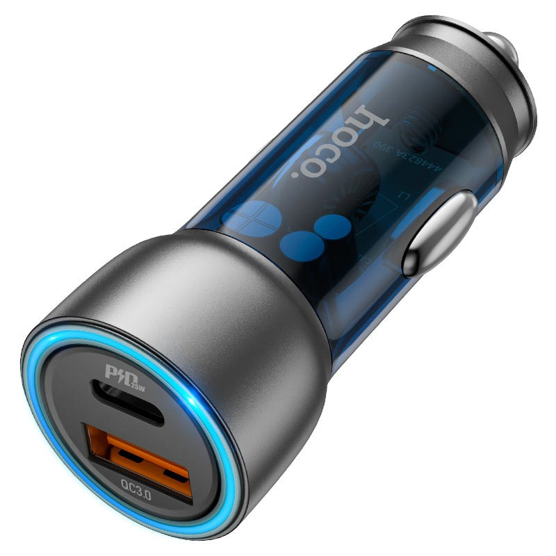 Автомобільна зарядка для телефону Hoco NZ8 Sprinter 43W PD25W + QC3.0 Синій, USB адаптер в прикурювач