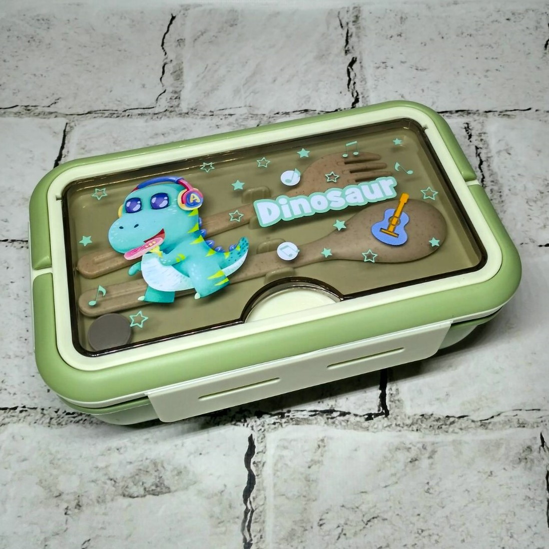 Ланчбокс дитячий з розділювачами гермітичний 1100 мл контейнер для їжі Динозавр Зелений 23-313-О