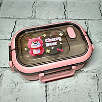 Ланчбокс дитячий з розділювачами гермітичний 1650 мл контейнер для їжі Ведедик Рожевий 23-312-R
