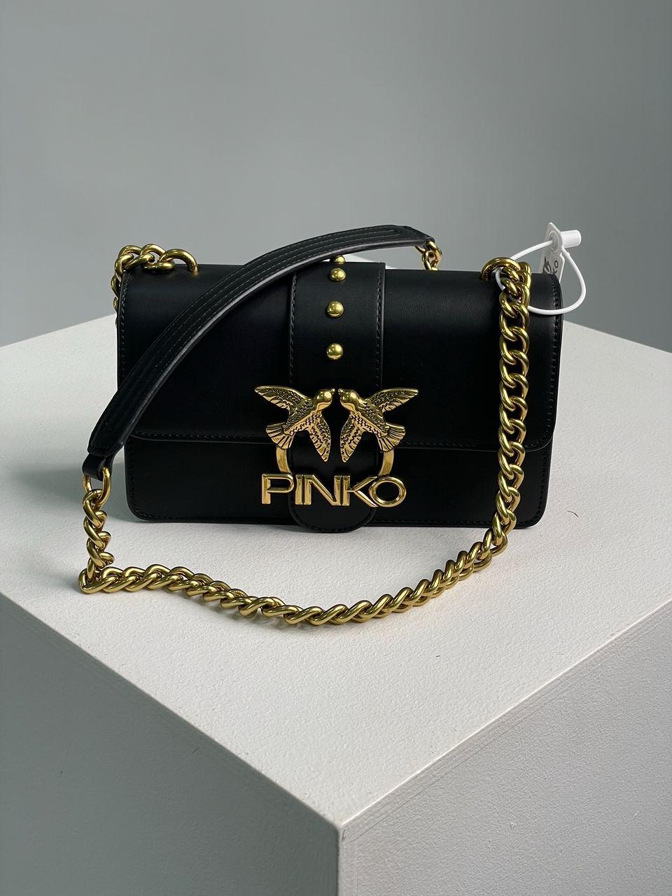 Чорна жіноча сумка мини Pinko на ланцюжку, фото 1