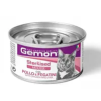 Влажный корм для стерилизованных кошек Gemon Adult Sterilised Mousse Мусс с курицей и печенью, 85 гр