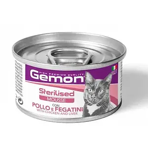 Вологий корм для стерилізованих кішок Gemon Adult Sterilised Mousse Мус з куркою та печінкою, 85 гр