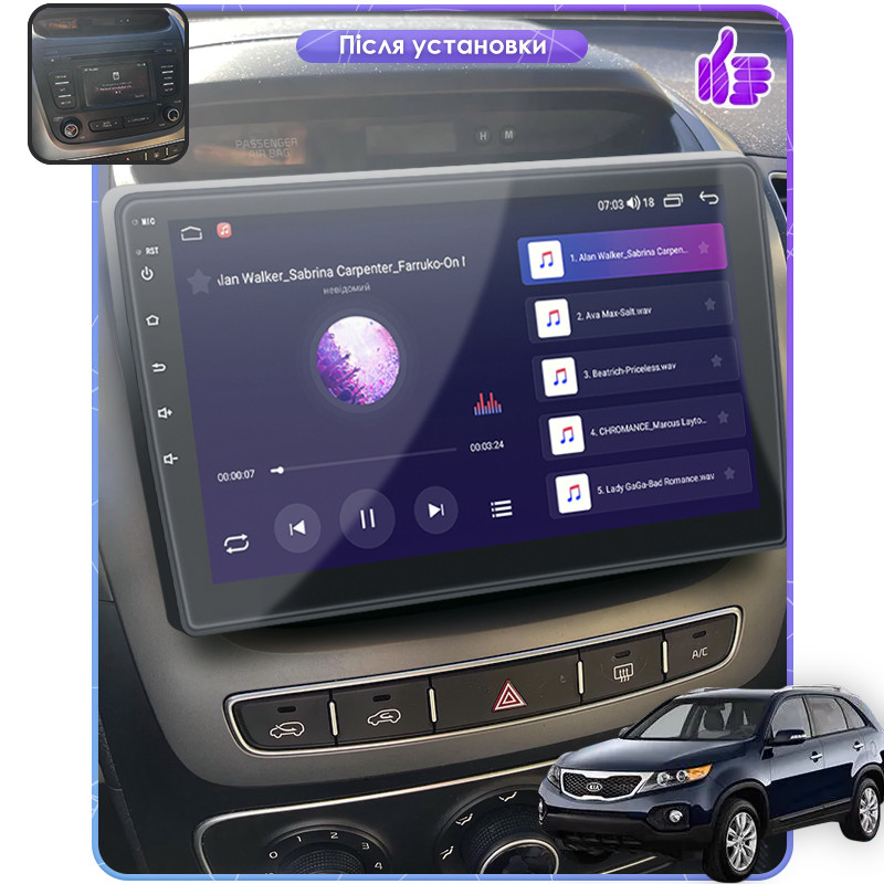 Al Штатна магнітола для Kia Sorento II Рестайлінг ver 2 2012-2015 екран 9" 4/32Gb 4G Wi-Fi GPS Top Android