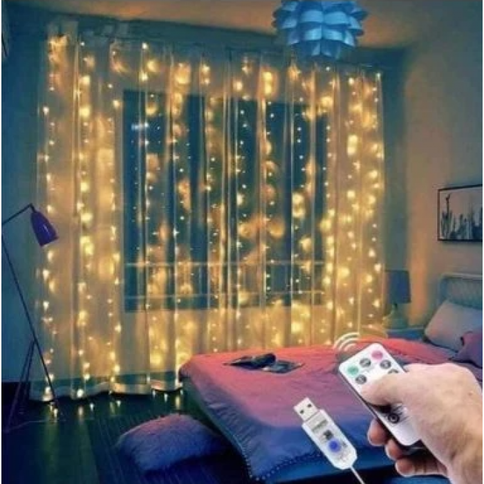 Гірлянда USB штора USB 3х3м, теплий білий, 300 LED + пульт Новорічна світлодіодна гірлянда на вікно