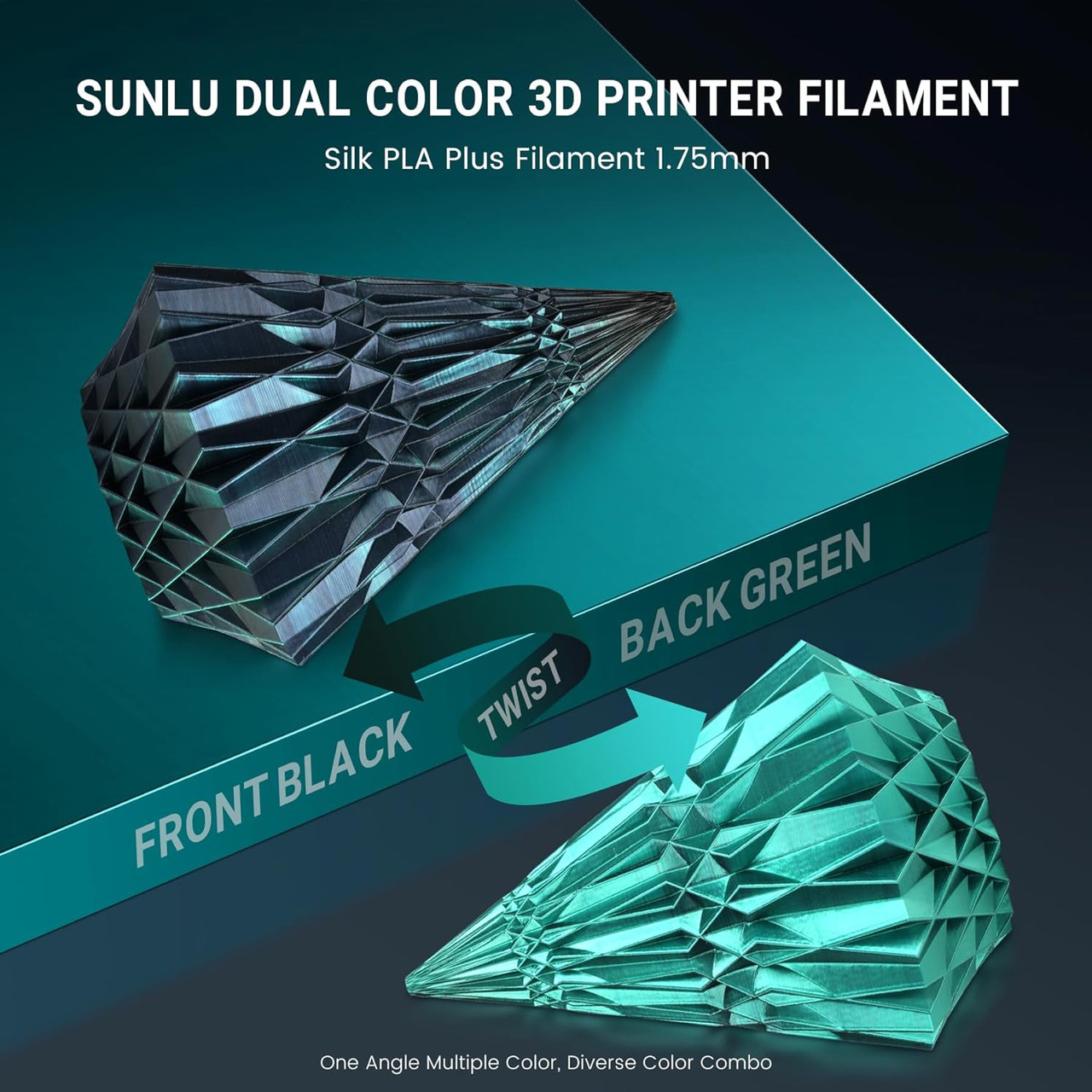 Пластик філамент SUNLU Silk PLA+ Dual Color  Black Green , Reusable Spool, 1kg