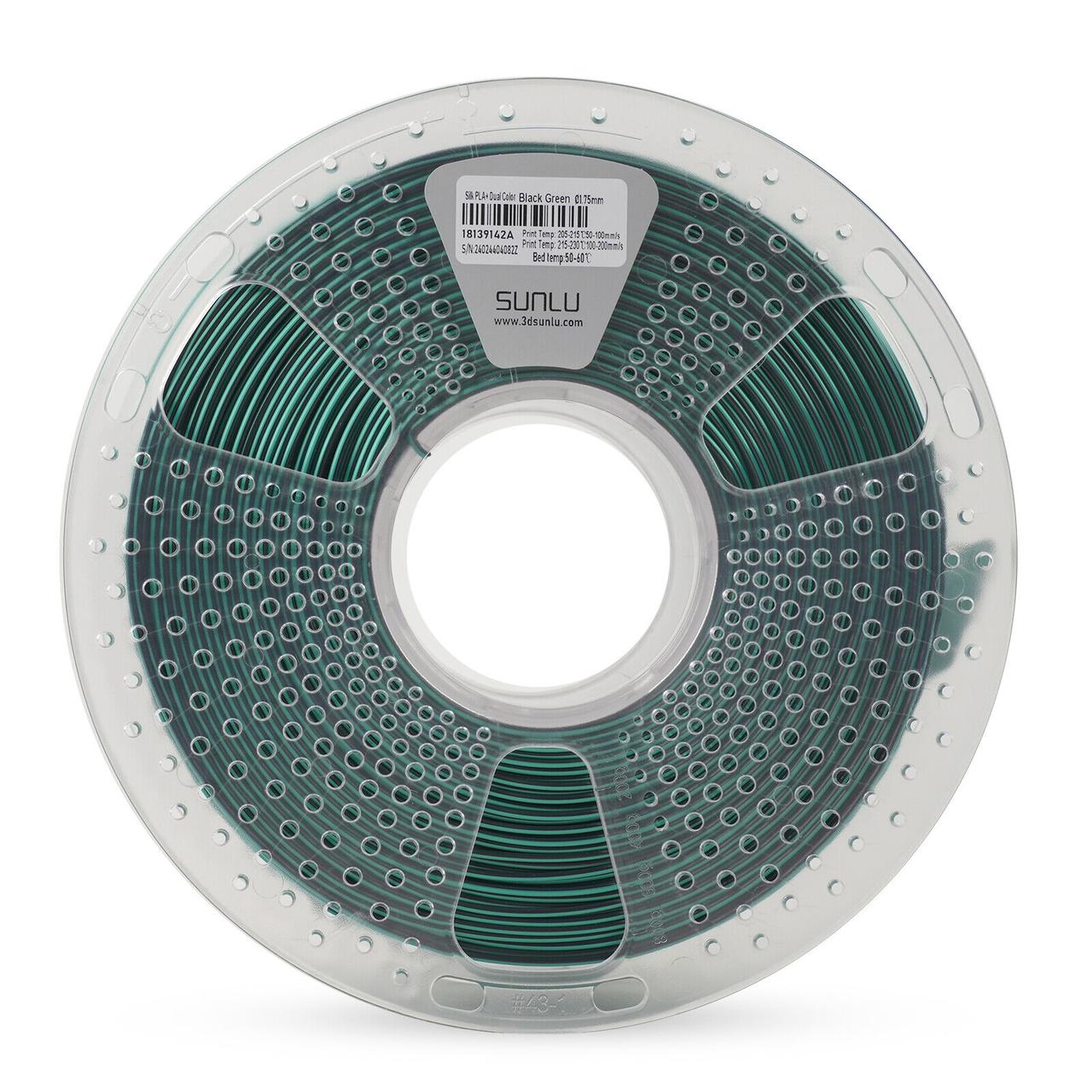 Пластик філамент SUNLU Silk PLA+ Dual Color  Black Green , Reusable Spool, 1kg