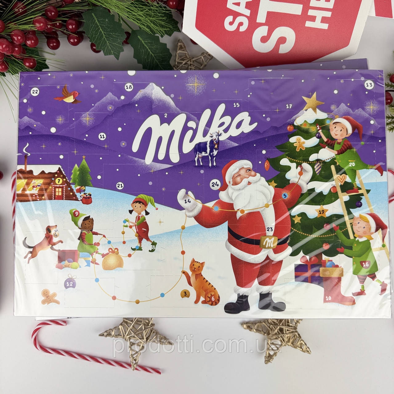 Адвент календарь Milka Advent Calendar Санта ёлка с конфетами фигурками