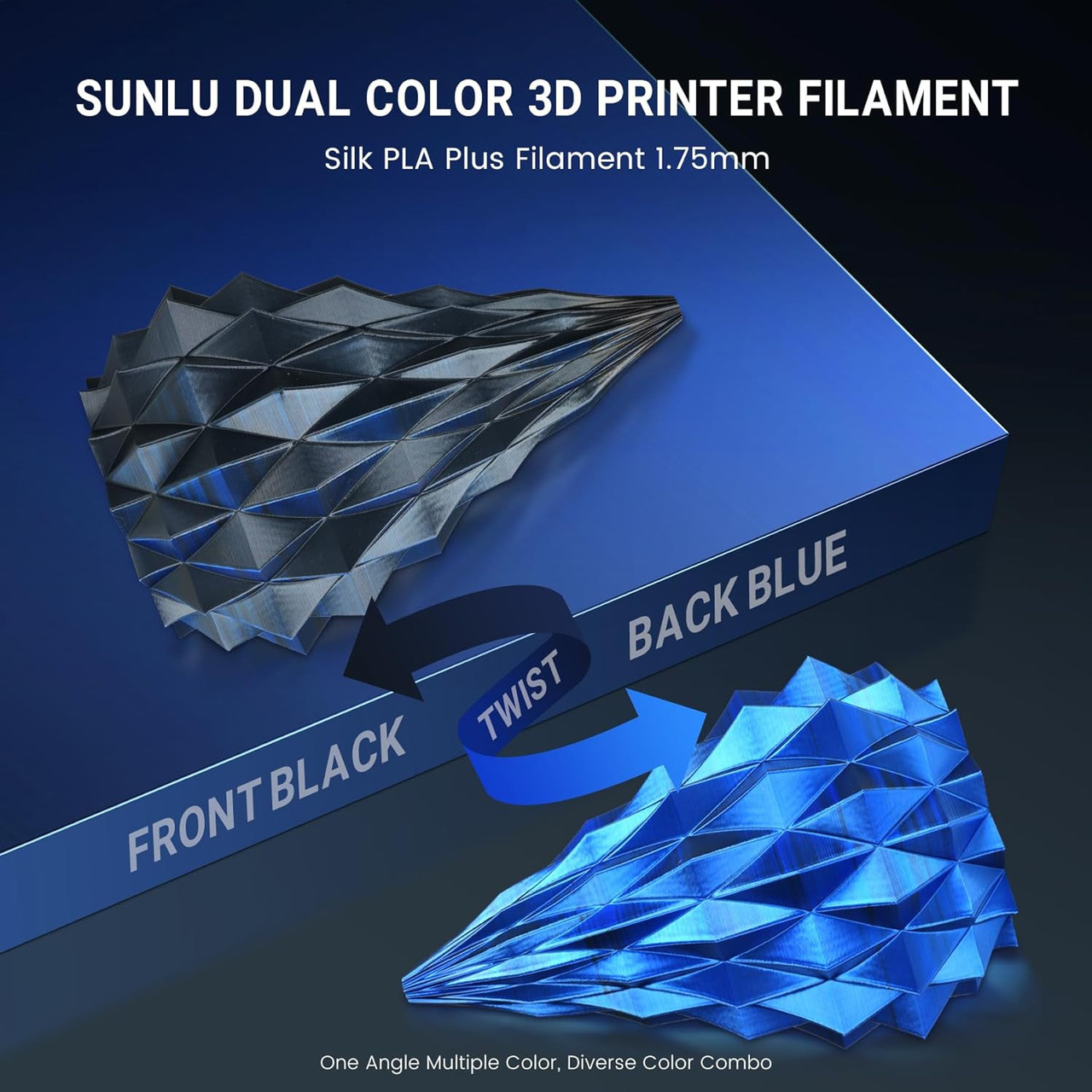 Пластик філамент SUNLU Silk PLA+ Dual Color Black Blue, Reusable Spool, 1kg