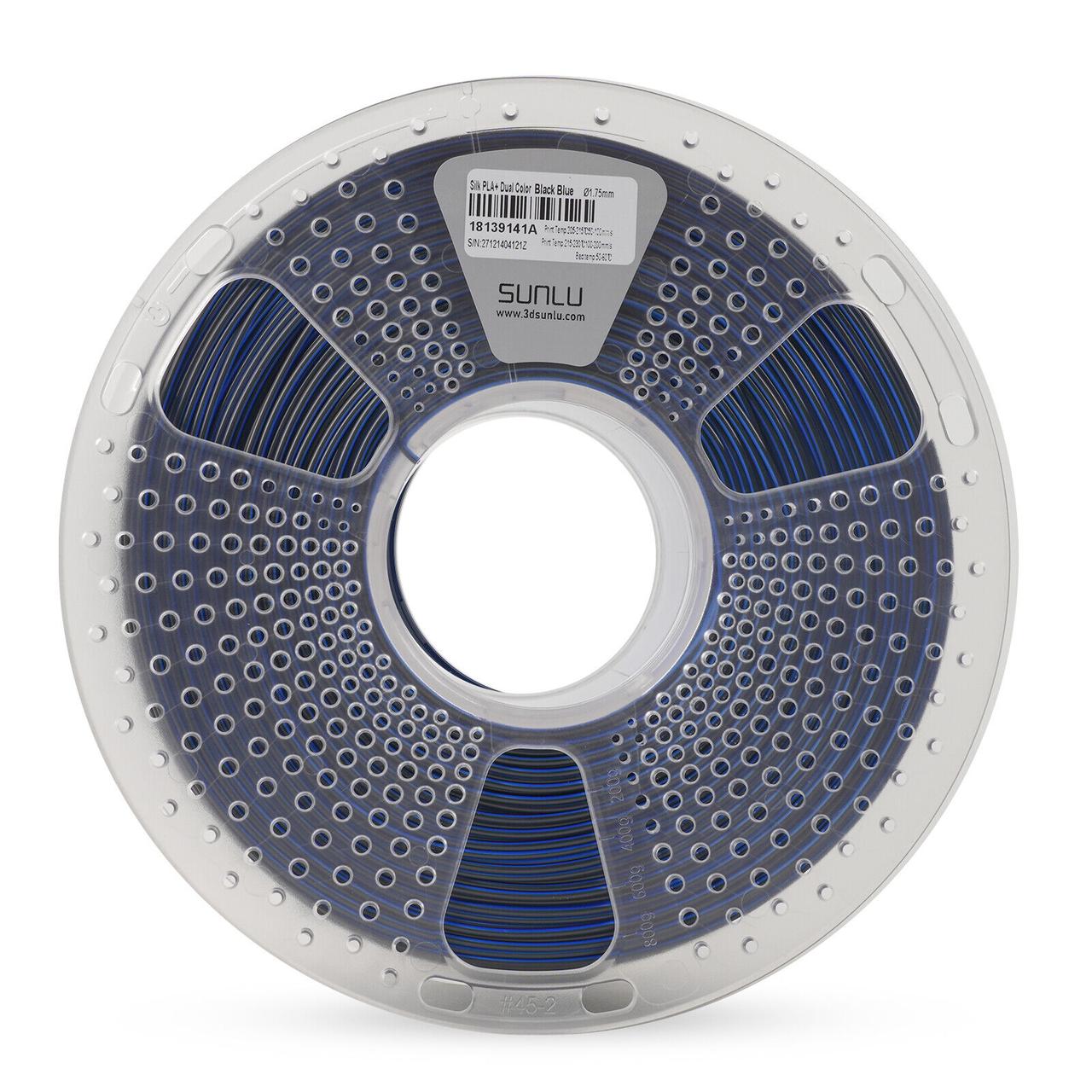 Пластик філамент SUNLU Silk PLA+ Dual Color Black Blue, Reusable Spool, 1kg