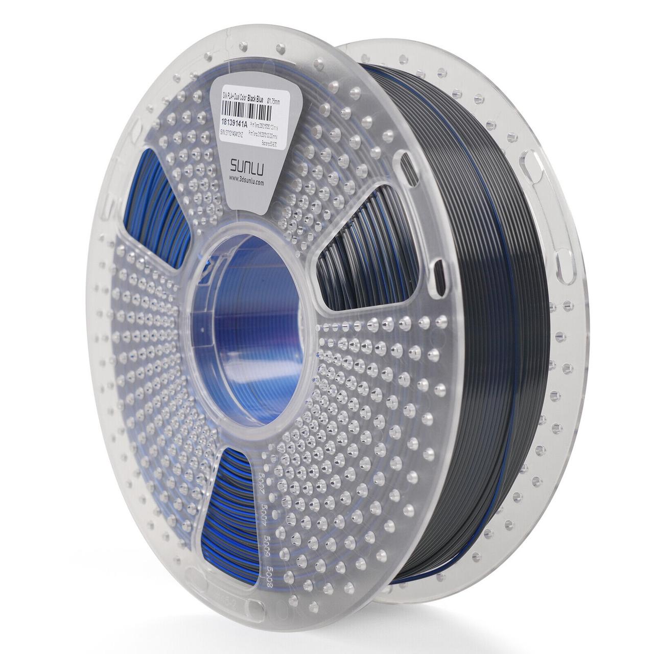 Пластик філамент SUNLU Silk PLA+ Dual Color Black Blue, Reusable Spool, 1kg