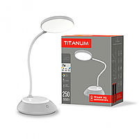 LED лампа настільна з акумулятором VIDEX TITANUM TLTF-022G ​​7W 3000-6500K 250Лм 1200mAhx2 USB сіра
