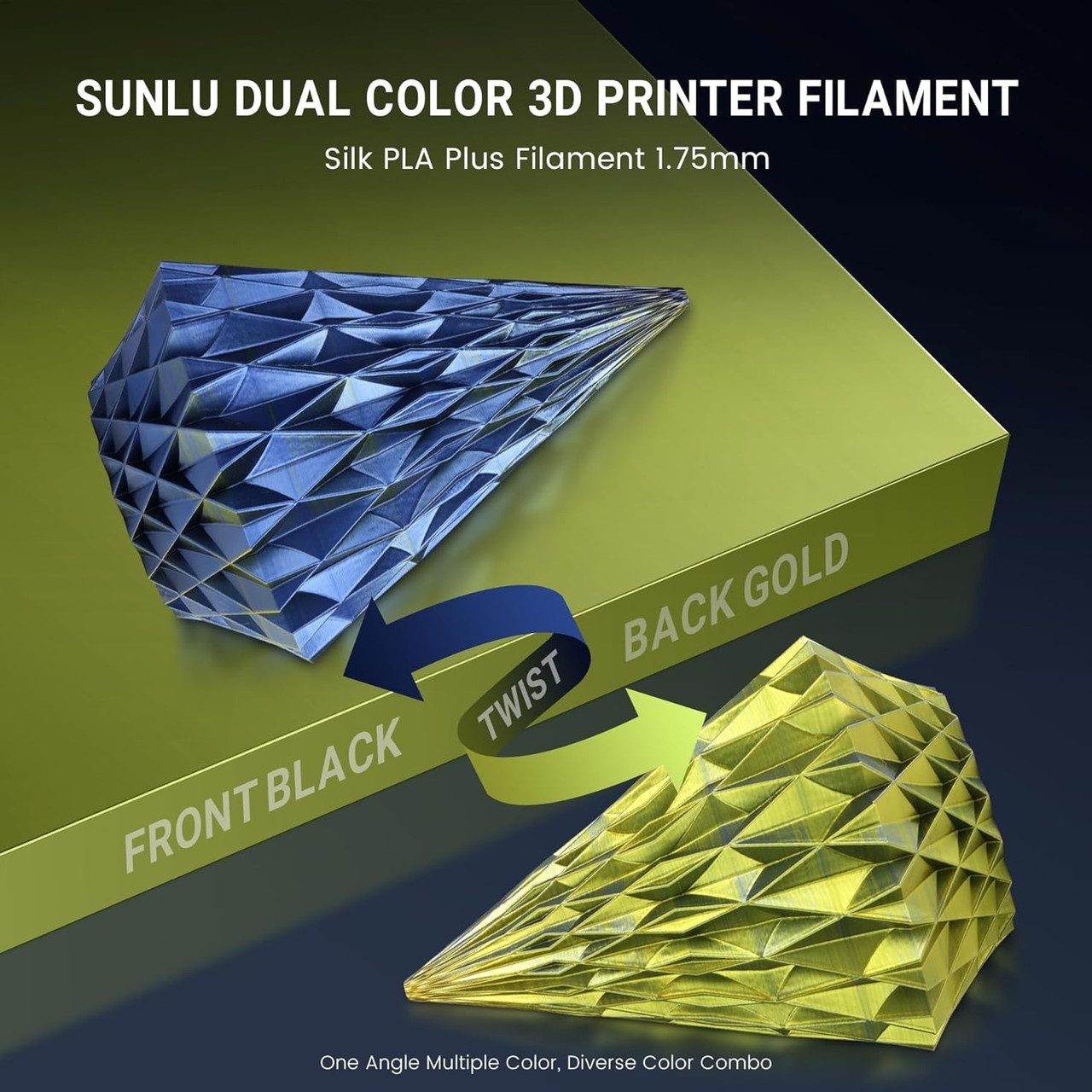 Пластик филамент SUNLU Silk PLA+ Dual Color  Black Gold , Reusable Spool, 1kg