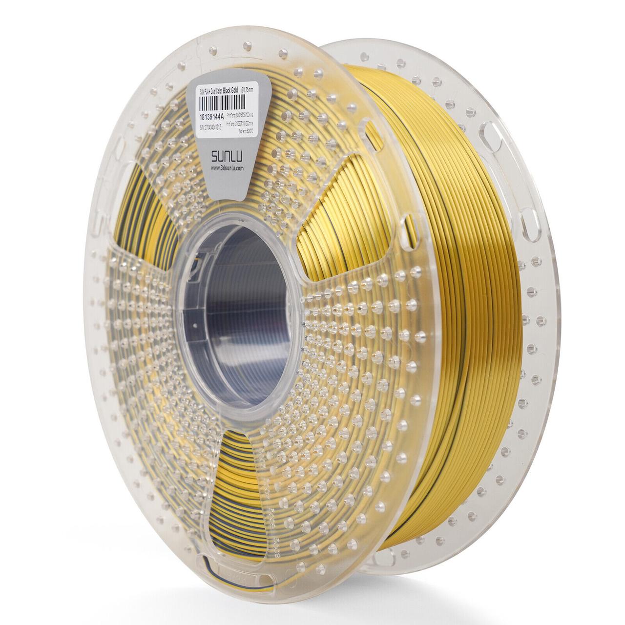 Пластик филамент SUNLU Silk PLA+ Dual Color  Black Gold , Reusable Spool, 1kg