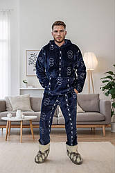 Піжама чоловіча тепла з кенгуру  Доллар синього кольору