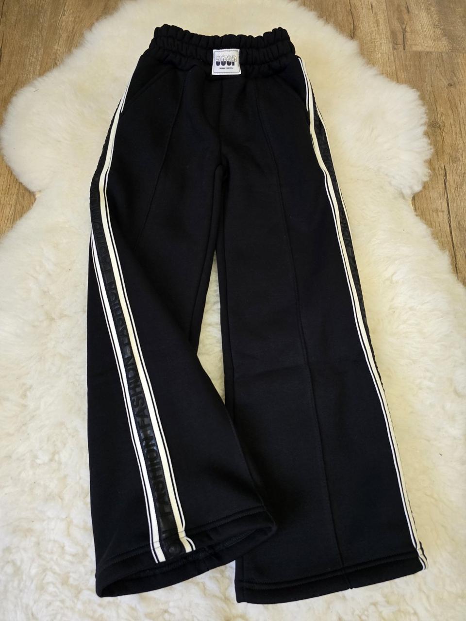 Штани палаццо для дівчинки теплі Чорні . Стильні спортивні штани для дівчаток Дитячі штани трьохнитка, фото 1