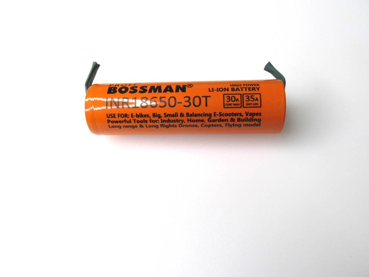 Акумулятор Bossman Profi 18650 3000mAh 3.7V з лепестками для пайки 30A/35A