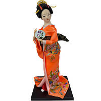 Лялька японська "Гейша з опахалом" 30 см памаранчева (C5758)
