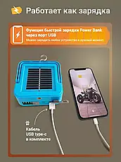 Ручний акумуляторний світлодіодний ліхтар із сонячною батареєю і функцією PowerBank LD-02 Синій, фото 4