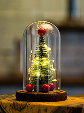 Нічник "Новорічна ялинка" у скляній колбі з Led-підсвіткою та кулями зі світлодіодною гірляндою, фото 3