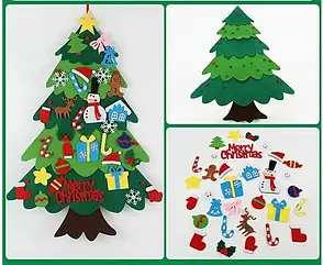 Дитяча Різдвяна ялинка з фетру Без іграшок Chrismas Free ялинка на стіну 95x70 см, фото 4
