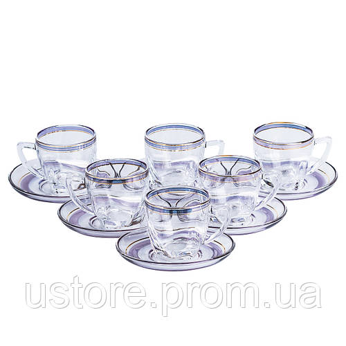 Чайный сервиз на 6 персон стеклянный TS Kitchen Clear синий (HP569 ...