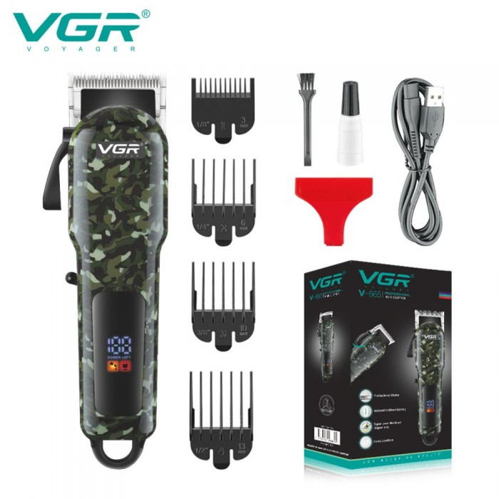 Машинка для стриження волосся акумуляторна VGR V-665 Professional, 4 насадок, LED Display