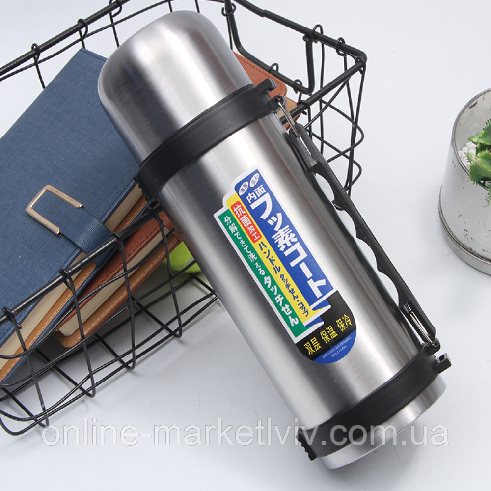 Хромований термос 750 мл з чашкою та ручкою, Originals / Вакуумний термос для чаю та кави / Термос у похід, фото 1