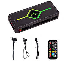 FAN hub (контролер) для вентиляторів TRY на 9 портів 5V/12V c ARGB підсвічуванням + пульт чорний новий