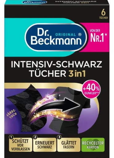 Серветки 6шт Dr. Beckmann 2 в 1 для відновлення чорного кольору та тканин. Серветки чорні для прання - фото 1 - id-p2408210178