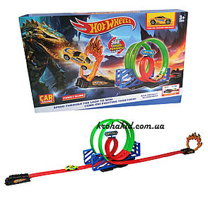 Автотрек Hot Wheels Хот Вілс парковка трек запускач з машинкою з інерцією, фото 1