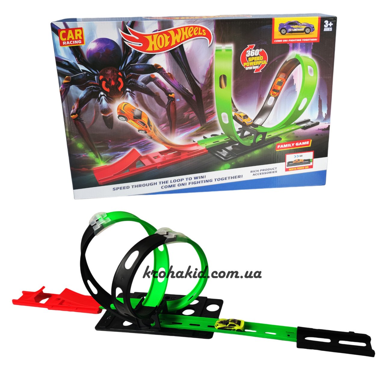 Автотрек Hot Wheels Хот Вілс парковка трек запускач з машинкою з інерцією