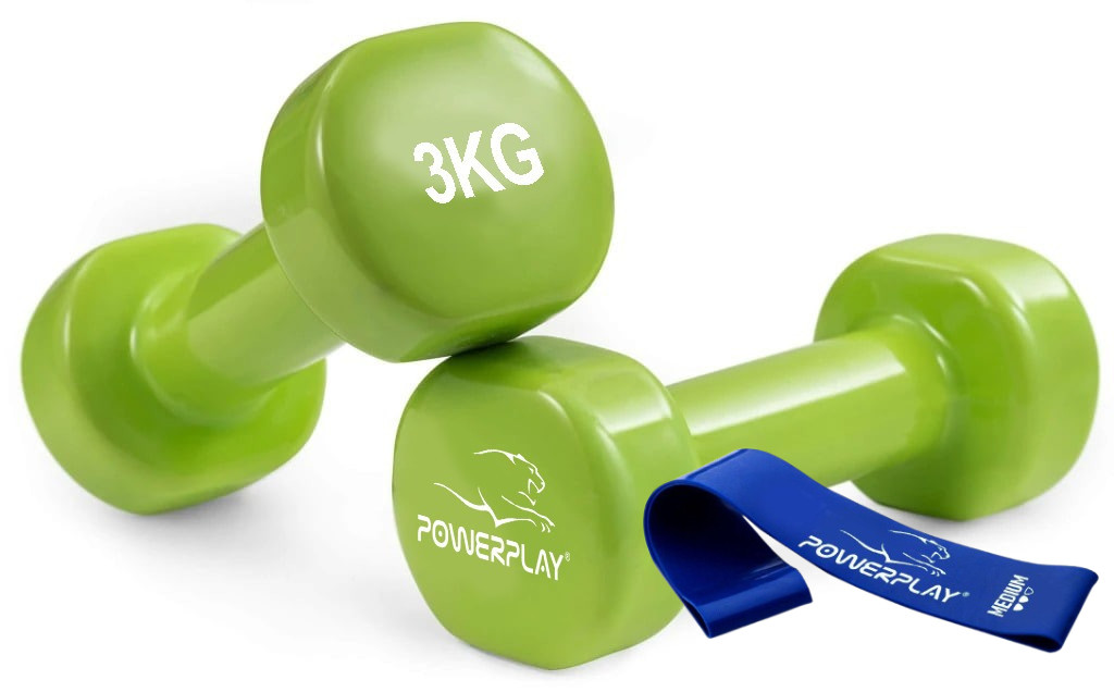 Гантель вінілова PowerPlay 4125 Achilles 2*3 кг. Зелені (2шт.)