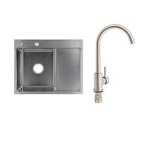 Готове рішення для кухні: Lidz Handmade H6350R Мийка інтегрована крило зправа Brushed Steel+Lidz Aria 015F