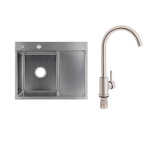 Готове рішення для кухні: Lidz Handmade H6350R Мийка інтегрована крило зправа Brushed Steel+Lidz Aria 015F