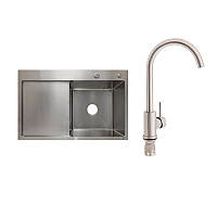 Готове рішення для кухні: Lidz Handmade H7849L Мийка інтегрована крило зліва Brushed Steel+Lidz Aria 015F