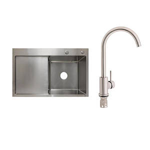 Готове рішення для кухні: Lidz Handmade H7849L Мийка інтегрована крило зліва Brushed Steel+Lidz Aria 015F