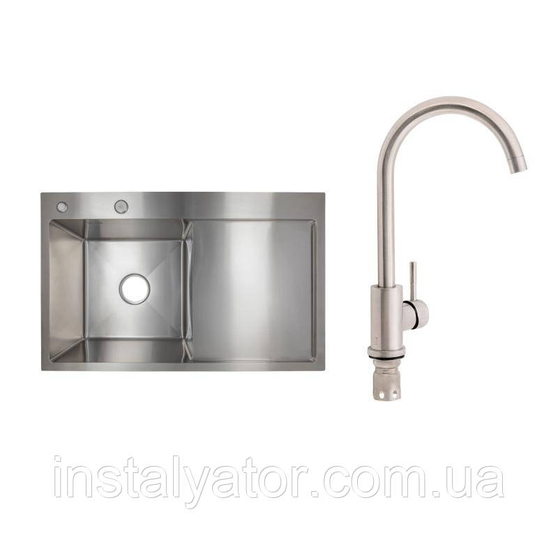 Готове рішення для кухні: Lidz Handmade H7849R Мийка інтегрована крило зправа Brushed Steel+Lidz Aria 015F, фото 1