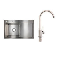 Готове рішення для кухні: Lidz Handmade H7849R Мийка інтегрована крило зправа Brushed Steel+Lidz Aria 015F