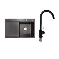 Готове рішення для кухні: Lidz Handmade H7849BL Мийка інтегрована крило зліва Brushed Black PVD+Lidz Aria 015F