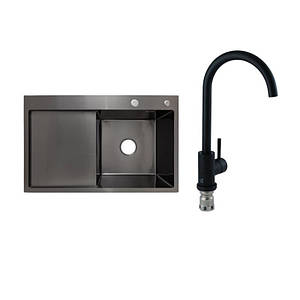 Готове рішення для кухні: Lidz Handmade H7849BL Мийка інтегрована крило зліва Brushed Black PVD+Lidz Aria 015F