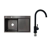 Готове рішення для кухні: Lidz Handmade H7849BR Мийка інтегрована крило зправа Brushed Black PVD+Lidz Aria