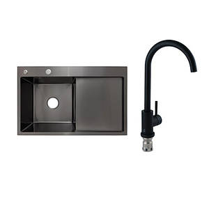 Готове рішення для кухні: Lidz Handmade H7849BR Мийка інтегрована крило зправа Brushed Black PVD+Lidz Aria