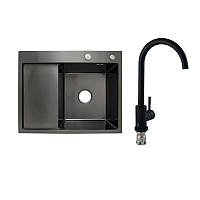 Готове рішення для кухні: Lidz Handmade H6350BL Мийка інтегрована крило зліва Brushed Black PVD+Lidz Aria 015F