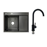 Готове рішення для кухні: Lidz Handmade H6350BR Мийка інтегрована крило зправа Brushed Black PVD+Lidz Aria