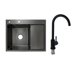 Готове рішення для кухні: Lidz Handmade H6350BR Мийка інтегрована крило зправа Brushed Black PVD+Lidz Aria
